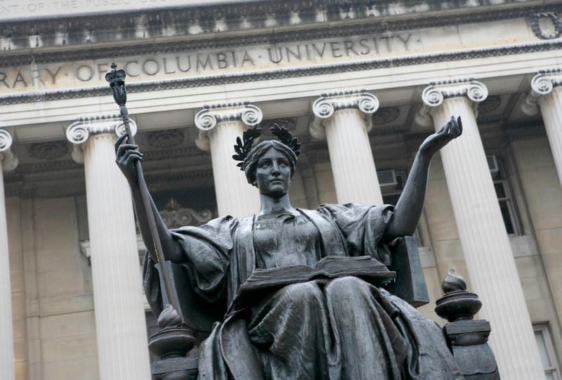FILE - The statue of Alma Mater on the campus of Columbia University in New York, Oct. 10, 2007. Four months after a contentious congressional hearing led to the resignations of two Ivy League presidents, Columbia University’s president is set to appear before the same committee over questions of antisemitism and the school’s response to escalating conflicts on campus. Nemat Shafik, Columbia’s president, was originally asked to testify at the House Education and Workforce Committee’s hearing in December, but she declined, citing scheduling conflicts. (AP Photo/Diane Bondareff, File)