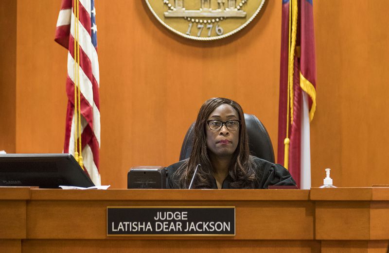 DeKalb County Superior Court Judge LaTisha Dear Jackson speaks following the reading of the verdict for Robert "Chip" Olsen at the DeKalb County Courthouse in Decatur on Monday, October 14, 2019.  (Alyssa Pointer/Atlanta Journal Constitution)