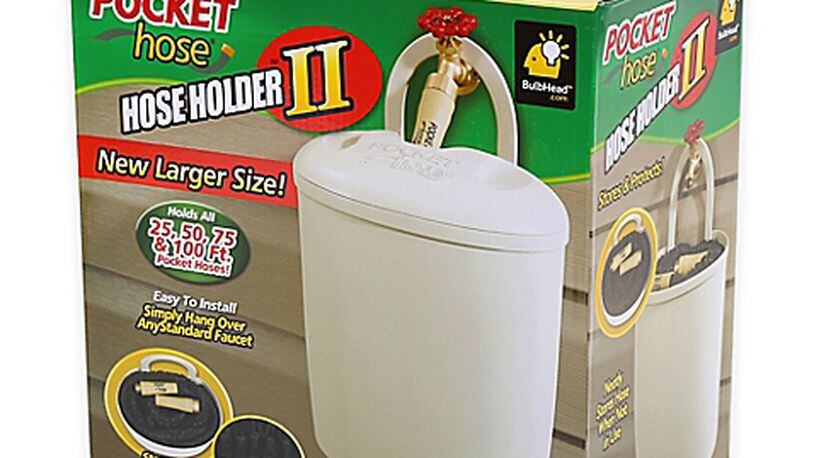 The Pocket Hose holder keeps the delicate, collapsible hose out of harm’s way when not in use.