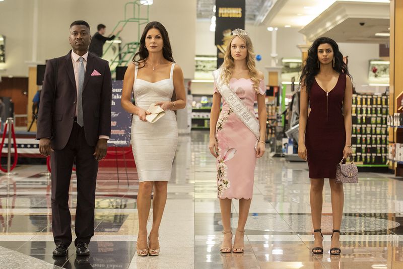 Teagle F. Bougere (Nigel), Catherine Zeta-Jones (Vicki), Belle Shouse (Samantha) and Rana Roy (Mary) are on Facebook Watch's "Queen America."