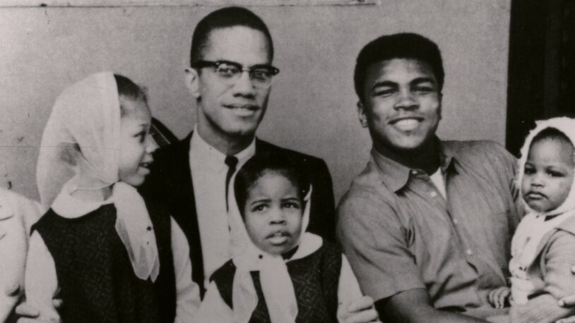 "Blood Brothers: Malcolm X & Muhammad Ali." Malcolm X (left) and Muhummad Ali with their daughters. COURTESY OF NETFLIX © 2021