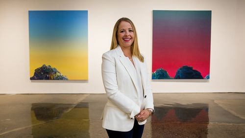 The Hathaway Gallery, a contemporary art house on Howell Mill Road owned by Laura Hathaway, shows local, regional and nationally-known artists, including these abstract landscapes by Atlanta’s Amelia Carley. (Jenni Girtman / Atlanta Event Photography)