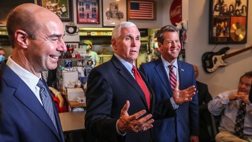 May 22, 2020 - Atlanta - Gov. Brian Kemp and VP Mike Pence had lunch at the Star Cafe in Atlanta during Pence’s visit, which also included a roundtable discussion with restaurant executives at the Waffle House Headquarters. John Spink / john.spink@ajc.com