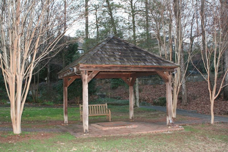 A simple canopied structure now shelters the spring in Heritage Green park in downtown Sandy Springs.