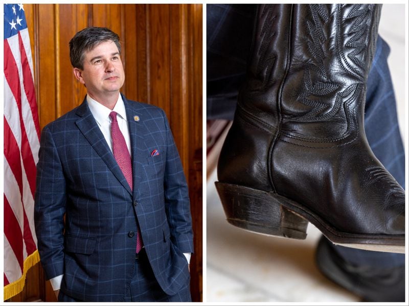 Sen. Matt Brass, R-Newnan, says the "gig line" is his favorite fashion tip. "I like to make sure that my shirt line, belt buckle and zipper all line up," he said. "That’s a military thing.” (Arvin Temkar / arvin.temkar@ajc.com)