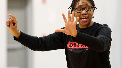 Atlanta Dream coach Tanisha Wright gives directions to the team during a practice session Monday, April 18, 2022. Miguel Martinez/miguel.martinezjimenez@ajc.com