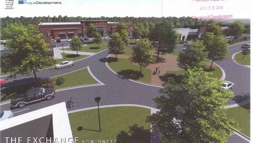 “The Exchange @ Gwinnett,” as it’s listed in a rezoning application recently submitted to Gwinnett County’s planning department, would include about 500 apartments. It also would involve roughly 400,000 square feet of non-residential development, including a hotel, a fitness center and “a golf entertainment complex and driving range with a full-service restaurant and bar.” (Via Gwinnett Planning Department documents)