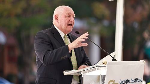 The Board of Regents of the University System of Georgia, on May 14, 2024, approved Chancellor Sonny Perdue's request to require standardized admissions testing at seven institutions starting in the fall of 2026. Here, Perdue spoke during the groundbreaking ceremony for Tech Square Phase 3 on Thursday, Oct. 20, 2022. (Natrice Miller/natrice.miller@ajc.com)