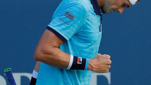 John Isner reacts in the match against Vasek Pospisil of Canada during the BB&T Atlanta Open at Atlantic Station on July 26, 2017 in Atlanta. (Photo by Kevin C. Cox/Getty Images)