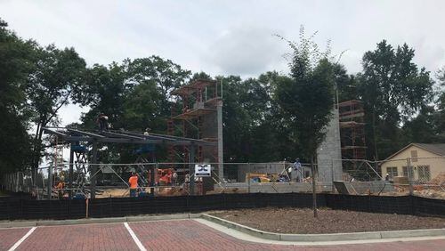 Steel and concrete support structures are going up at Grayson’s “ampavilion” at Grayson Park, 475 Grayson Parkway. Courtesy City of Grayson