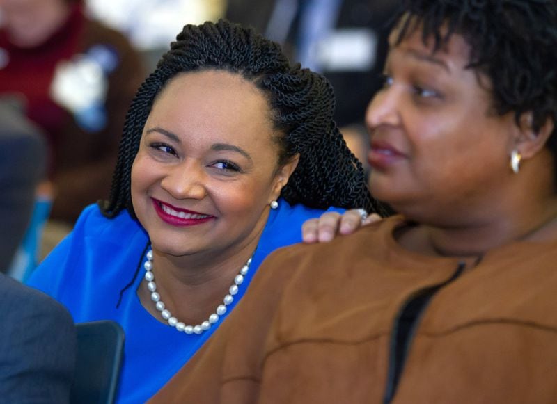 Georgia Democratic Party Chairwoman Nikema Williams, left, shown with Stacey Abrams, was the choice of the executive committee of the state party on Monday to take U.S. Rep. John Lewis' place on the November ballot following Lewis' death Friday. Williams is also a state senator from Atlanta. STEVE SCHAEFER / SPECIAL TO THE AJC