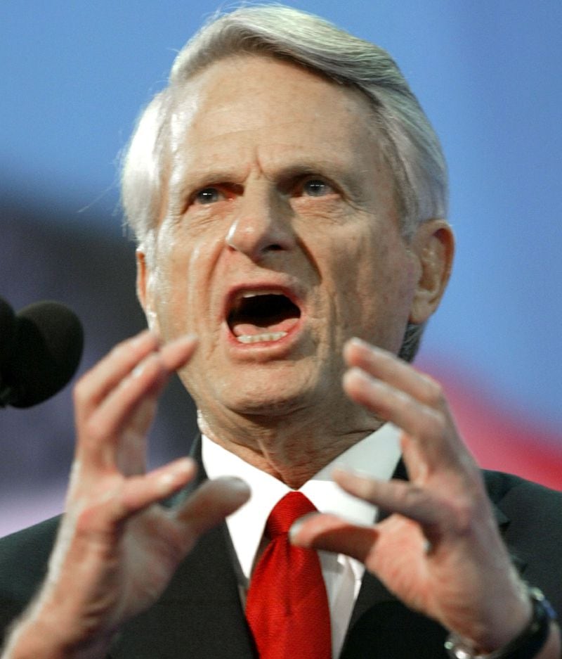 Sen. Zell Miller, D-Ga., delivers the keynote address at the Republican National Convention Wednesday, Sept. 1, 2004,  in New York.   (AP Photo/Charles Dharapak)