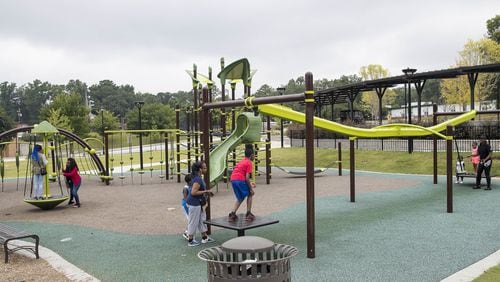 07/27/2018 — Jonesboro, Georgia — A play area at Lee Street Park in downtown Jonesboro, Monday, July 30, 2018. (ALYSSA POINTER/ALYSSA.POINTER@AJC.COM)