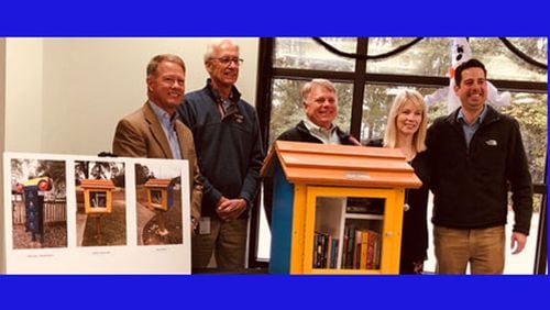 Community members and the Rotary Club of North Fulton announce four new “Little Free Libraries” to be installed in Alpharetta parks. CITY OF ALPHARETTA