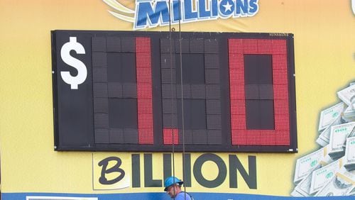 The Mega Millions billboard on Central Avenue in southwest Atlanta was modified back in October 2018 after the jackpot reached a record $1 billion. The ‘M’ in ‘Million’ was replaced with a ‘B.’ (AJC file photo / John Spink)
