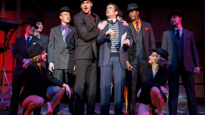 Hayden Rowe (center, left) and Chase Peacock (center, right) appear in Georgia Ensemble’s “Bullets Over Broadway.” CONTRIBUTED BY CASEY GARDNER