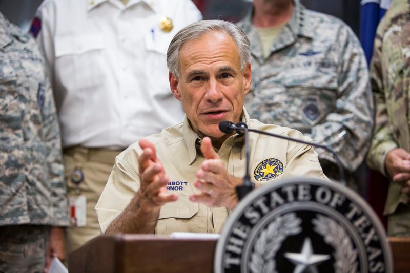 AUSTIN, TX - SEPTEMBER 01: Texas Governor Greg Abbott delivers a briefing to the public on Hurricane Harvey at the Texas Department of Public Safety building on September 1, 2017 in Austin, Texas.  Hurricane Harvey has caused wide spread flooding and mass evacuations in the Houston area.  (Photo by Drew Anthony Smith/Getty Images)