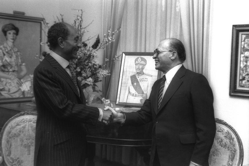 Egyptian President Anwar Sadat and Israeli Prime Minister Menachem Begin were the architects along with the help of President Jimmy Carter of the Egypt-Israel Peace Treaty following the Camp David Accords. Courtesy of SA'AR YA'ACOV/Israeli Government Press Office