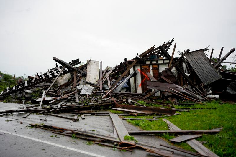 A storm damaged building is seen along Blackburn Lane, Thursday, May 9, 2024, in Columbia, Tenn. Severe storms tore through the central and southeast U.S., Wednesday, spawning damaging tornadoes, producing massive hail, and killing two people in Tennessee. (AP Photo/George Walker IV)