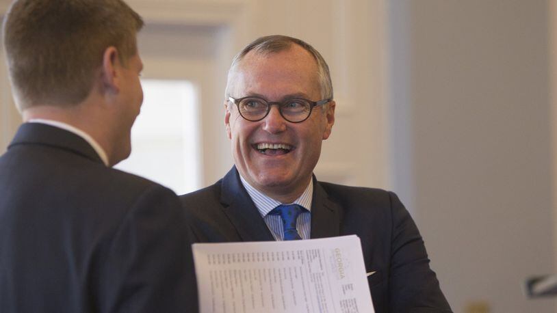 Georgia Lt. Gov. Casey Cagle laughs before a transportation policy forum at the Georgia Freight Depot in January. The forum served as a chance for governor and lieutenant governor candidates to voice their plans for transportation policies if elected. REANN HUBER/REANN.HUBER@AJC.COM