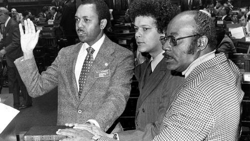 January 1973 -- State Representatives W.H. Alexander, Julian Bond and J.C. Daugherty are sworn into the Georgia House.