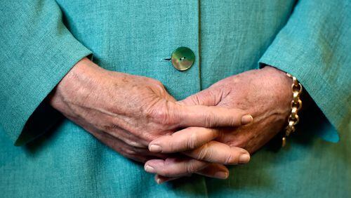 LAS VEGAS, NV - AUGUST 04: Democratic presidential nominee and former Secretary of State Hillary Clinton, hand detail, waits to speaks after touring Mojave Electric Co. on August 4, 2016 in Las Vegas, Nevada. According to recent polls, Clinton leads her opponent Republican Donald Trump in several swing states including New Hampshire and Florida. (Photo by David Becker/Getty Images) Assignment: