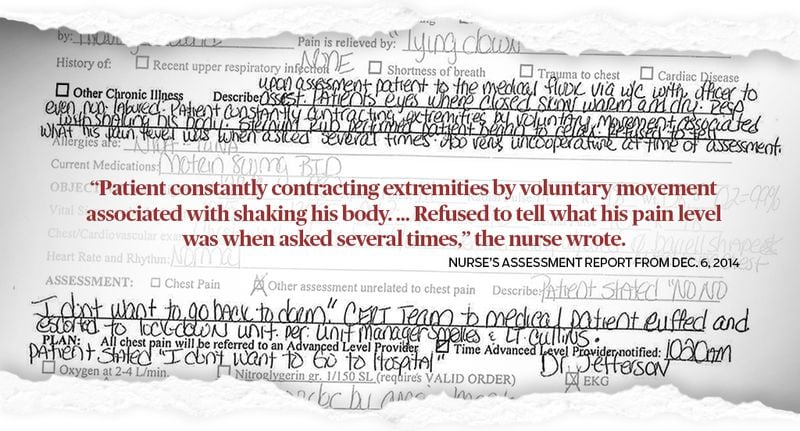 Georgia Department of Corrections nurse's assessment report on Dec. 6, 2014. One day before Richard Tavera committed suicide in his prison cell.