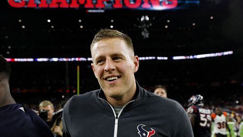 J.J. Watt #99 of the Houston Texans celebrates after the game between the Houston Texans and the Cincinnati Bengals at NRG Stadium on December 24, 2016 in Houston, Texas. (Photo by Tim Warner/Getty Images)