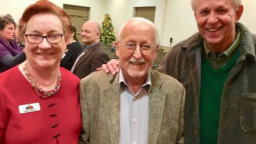 Triangle Offense: Three who helped Decatur earn big time points in national government circles. From left to right: outgoing City Manager Peggy Merriss (1993 to Dec. 31 of this year), her predecessor Curtis Branscombe (1972-93) and Bill Floyd, mayor from 1999-2013, the second-longest known tenure in city history. Bill Banks for the AJC