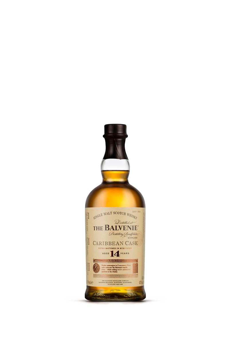 The Balvenie Caribbean Cask 14 matures first in traditional oak casks for 14 years and finishes in casks that previously held Caribbean rum. (Courtesy of Balvenie)