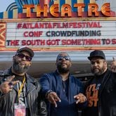 AJC filmmakers Tyson Horne, left, and Ryon Horne, center, are joined by fellow filmmaker brother Byron Horne before the screening of "The South Got Something to Say" during the Atlanta Film Festival at the Plaza Theater on May 1, 2024.
