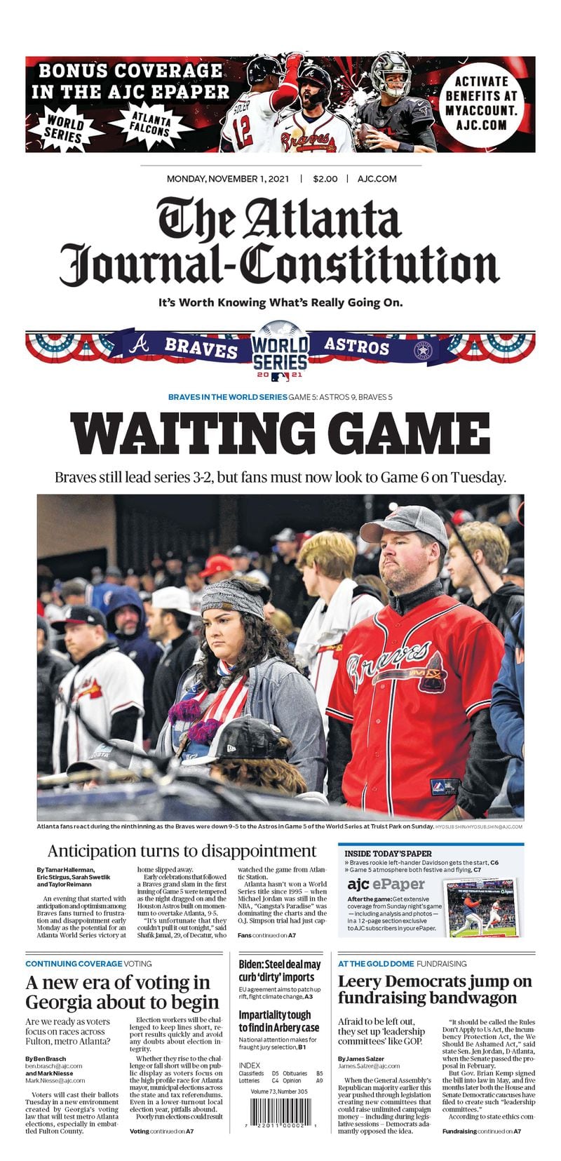All Trick & No Treat – Atlanta Braves World Series section in Monday Atlanta Journal-Constitution ePaper - Nov 1 2021