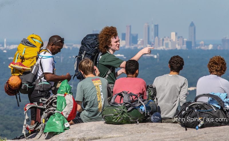 Boy Scout Troop 477 from Dunwoody took advantage of the pleasant weather on a hike up Stone Mountain Tuesday. JOHN SPINK / JSPINK@AJC.COM