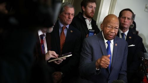 Committee chairman Rep. Elijah Cummings, D-Md., speaks to members of the press after Michael Cohen, former attorney and fixer for President Donald Trump, testified before the House Oversight Committee on Capitol Hill last week. Alex Wong/Getty Images
