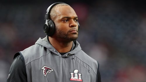 Dwight Freeney of the Atlanta Falcons looks on prior to Super Bowl 51 against the New England Patriots at NRG Stadium on February 5, 2017 in Houston, Texas. (Photo by Tom Pennington/Getty Images)