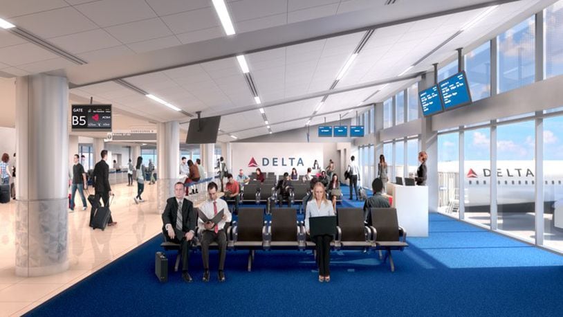 A rendering of a renovated gate area at Hartsfield-Jackson. The airport plans an expansion to add new gates on Concourse T.