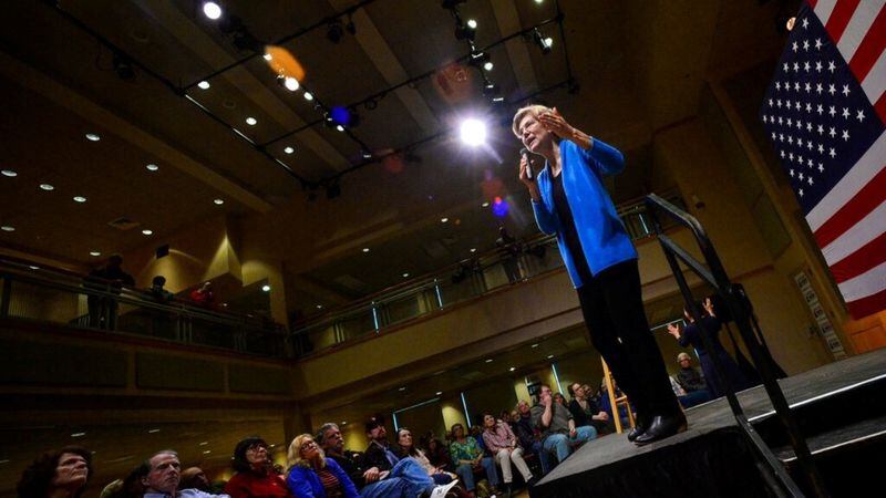Democratic presidential candidate Sen. Elizabeth Warren, D-Mass. visits Keene State College during a campaign visit on Saturday, April 20, 2019 in Keene, N.H. Warren told the audience that she has pressed Congress to take up articles of impeachment against President Donald Trump. 