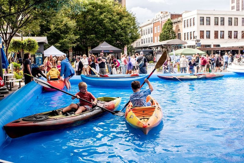 Try out paddle sports in a makeshift pool on the streets of downtown Roanoke, Virginia, at GO Fest, along with many other outdoor activities.
(Courtesy of Roanoke Outside Foundation)