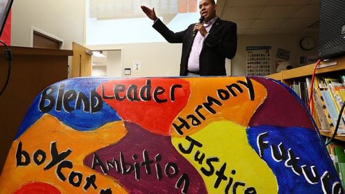 Atlanta school board chairman Jason Esteves answers questions from the audience at a community presentation at Hope-Hill Elementary School on Monday, Feb. 25, 2019, in Atlanta. AJC file photo. CURTIS COMPTON/CCOMPTON@AJC.COM