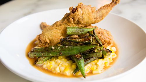 Crispy fried quail with creamed corn and okra gets a kick from the Middle Eastern spice mixture za’atar. CONTRIBUTED BY HENRI HOLLIS