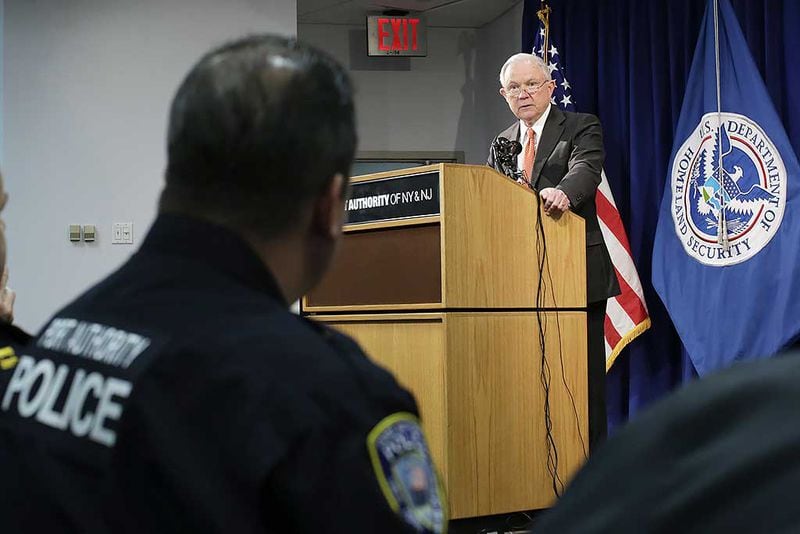 U.S. Attorney General Jeff Sessions speaks during a press conference about combatting the opioid crisis at JFK International Airport on October 27, 2017 in New York City. U.S. President Donald Trump announced that the federal government will fight the opioid crisis as a public health emergency, which has claimed more than 59,000 lives in 2016.