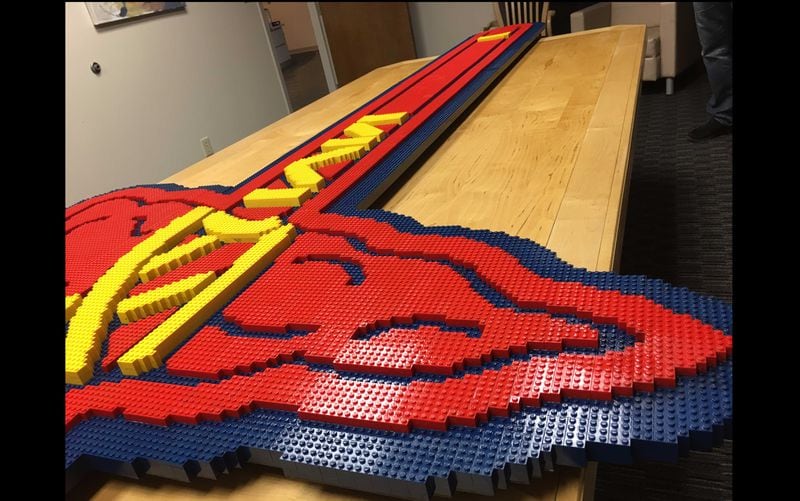 This tomahawk, which will be in the main entrance of SunTrust Park is comprised of more than 17,000 Lego bricks. Alpharetta artist Jason Williams created the piece.