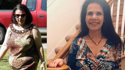 In the photo on the left, taken in 2012, Karen Ethridge weighed 230 pounds. In the photo on the right, taken on New Year’s Eve, she weighed 141 pounds. (All photos contributed by Karen Ethridge)