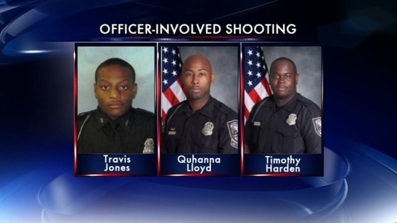 DeKalb County Police Officers Travis Jones, Quhanna Lloyd and Timothy Harden, who were involved in a shooting at the home of Chris and Leah McKinley on Aug. 31, 2015. Credit: Channel 2 Action News