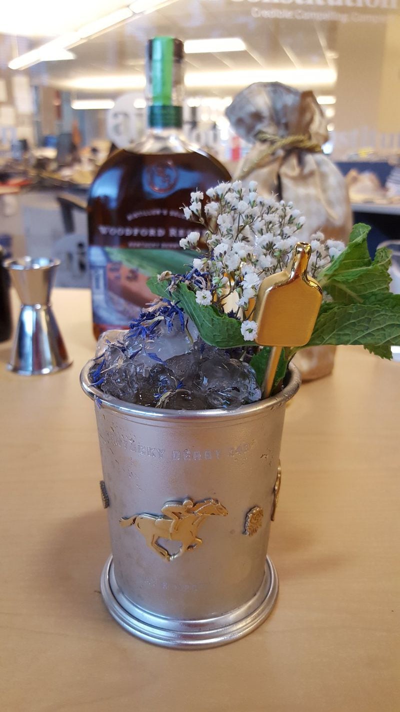 Woodford Reserve’s mint julep recipe for 2017 includes some distinctive British flavors, such as Pimm’s liqueur and Earl Grey bitters. RACHEL TAYLOR / RACHEL.TAYLOR@AJC.COM