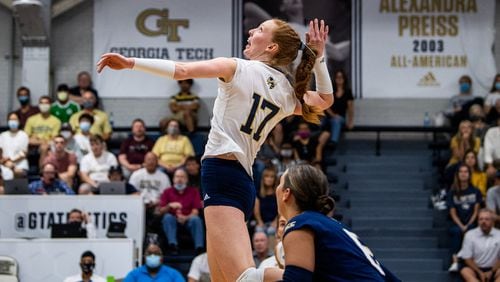 Georgia Tech outside hitter Julia Bergmann attributed her success with the Brazilian national team to all of her lessons learned as a Yellow Jacket. (Danny Karnik/Georgia Tech Athletics)