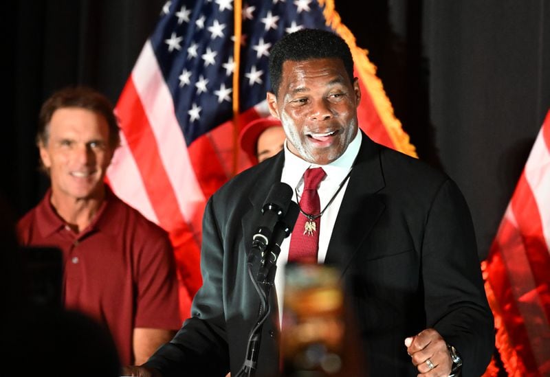 Republican U.S. Senate hopeful Herschel Walker Walker cited the movie "Talladega Nights” at his election party Tuesday in encouraging his supporters to hang on. “I’m like Ricky Bobby. I don’t come to lose,” he said. (Hyosub Shin / Hyosub.Shin@ajc.com)