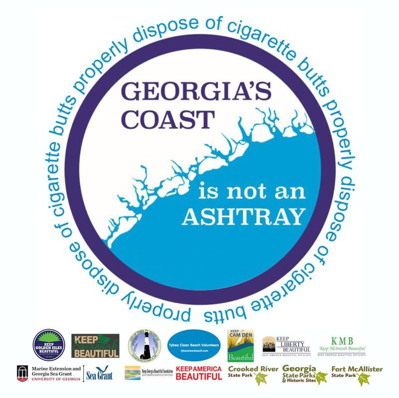 New sign for “Georgia’s Coast is Not an Ashtray”. Businesses in any of the six coastal counties can order signs for free from their counties to put up in their shops.