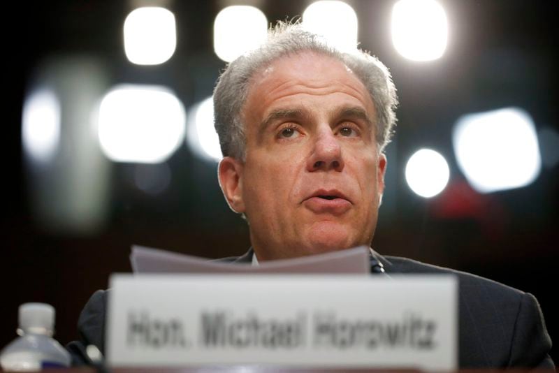 Department of Justice Inspector General Michael Horowitz testifies during a hearing of the Senate Judiciary Committee to examine Horowitz's report of the FBI's Clinton email probe, on Capitol Hill, Monday, June 18, 2018 in Washington. Horowitz testified before the House Judiciary Committee on Tuesday, June 19, 2018. (AP Photo/Alex Brandon)