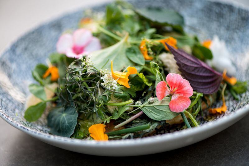Bitter Lettuces, Shrimp Pancake, Herbs and Flowers. Photo credit- Mia Yakel.